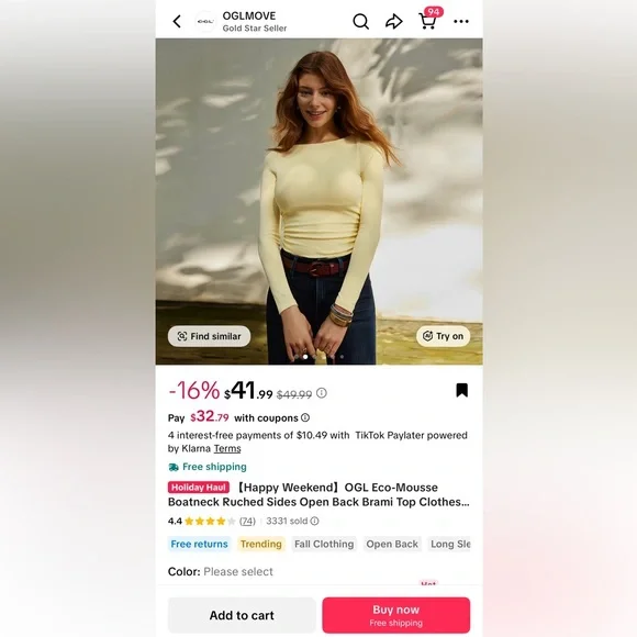 Butter yellow long sleeve - Picture 3 of 5